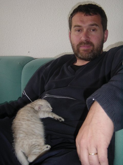 Emu sleeping on Daniel's belly