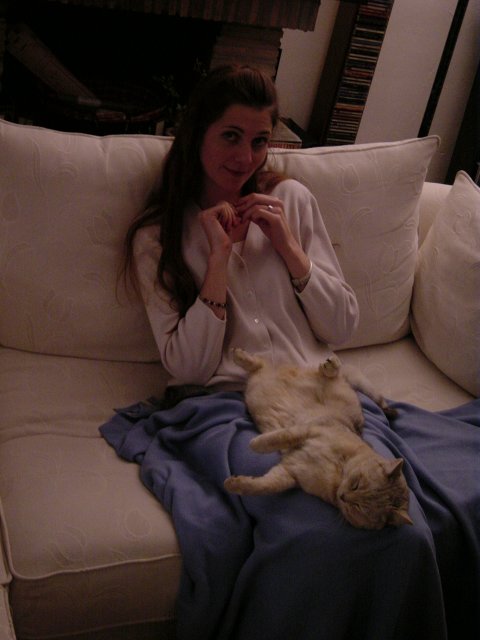 Emu sprawled on Coralie's lap
