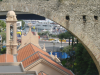 A racing car under the bridge