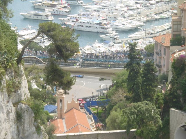 A racing car under the bridge