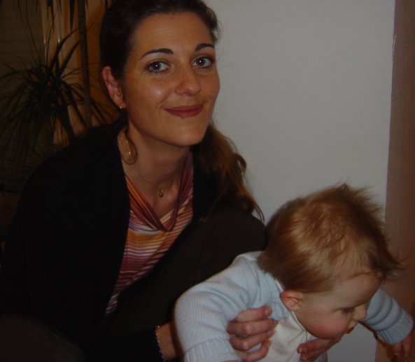 Coralie holding Alexis