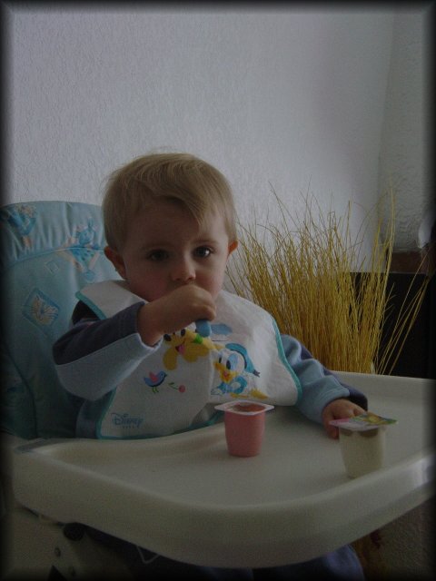 Alexis eating his yoghurt