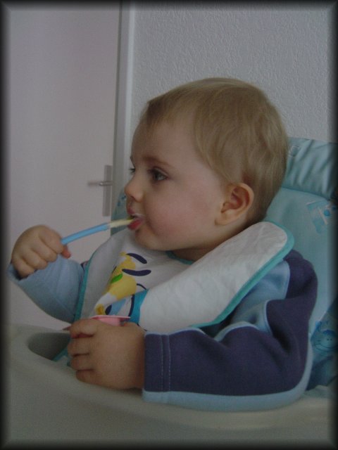 Alexis eating his yoghurt