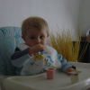Alexis eating his yoghurt