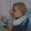 Alexis eating his yoghurt