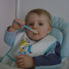 Alexis eating his yoghurt
