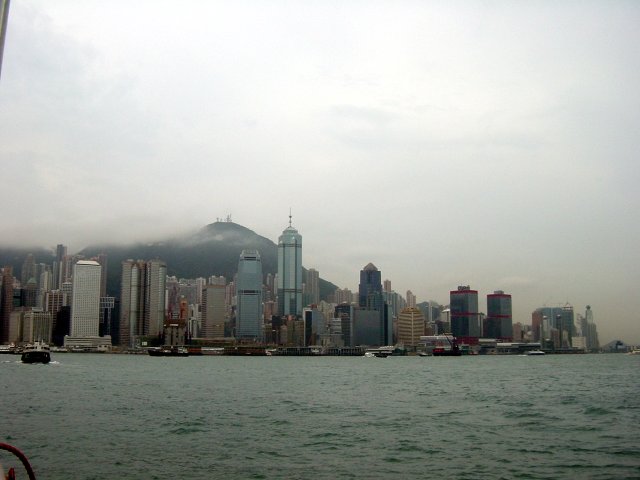 Hong Kong Island, foggy Victoria Peak at the back