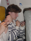Fr\351do dans l'avion Nice-Madrid d\351couvre le Palm Pilot