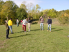 The group watching the boules, Ian probably measuring with a foot