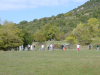 View of groups still playing boules