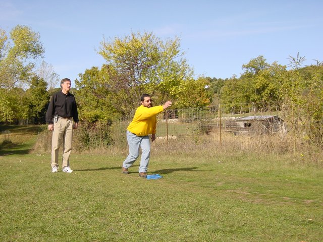 Simon throwing, Steve behind