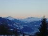 Lever de soleil sur la montagne, brume dans la vallee