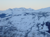 Corbeau se detachant a peine sur le fond de neige: en bas a droite