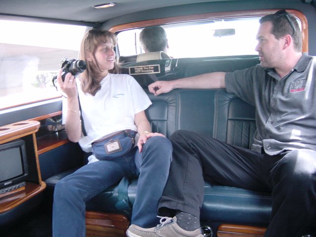 In the limo, Caroline and Daniel