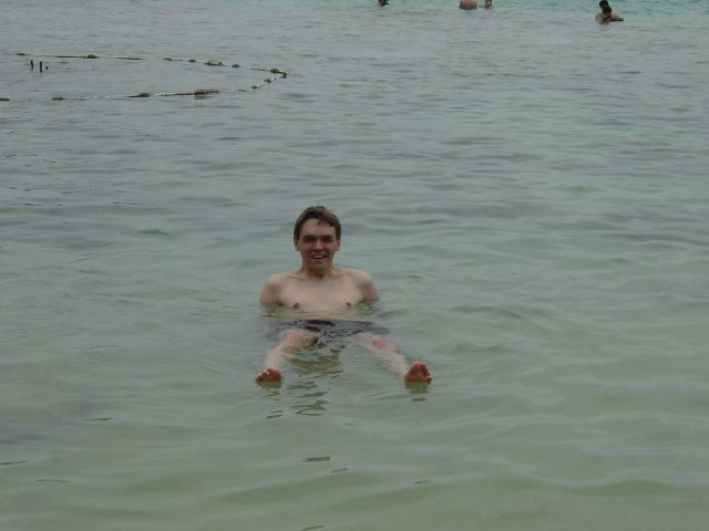 Max floating in the water