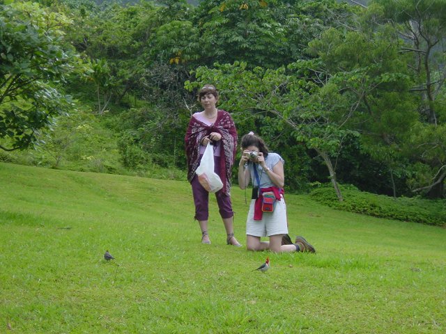 Marie-Claire standing next to Christelle who takes pictures of the birds