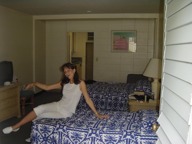 Caroline in our hotel room