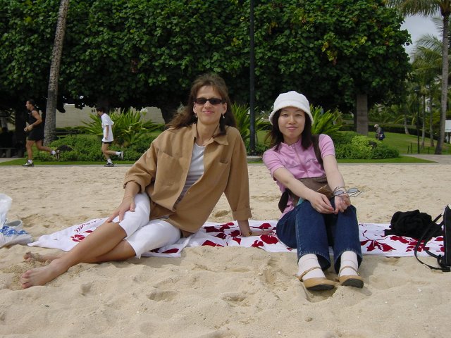 Caroline and Saeko on the beach