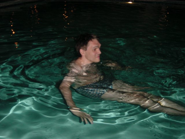 Max in the swimming pool of our hotel