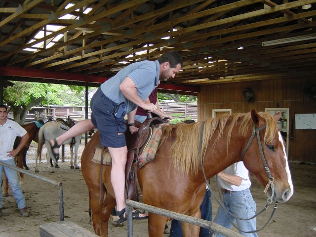 Daniel getting on the horse, step 2
