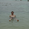 Max floating in the water