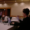 Susan and Amy at a desk in the rehearsal room