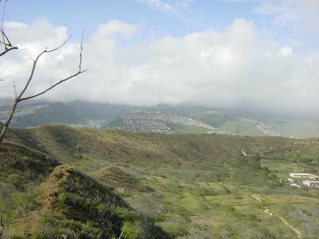 View on the crater and the hills behind