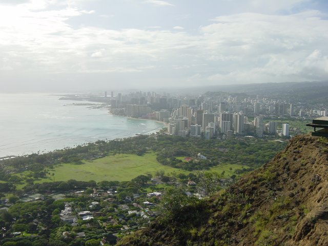 View on Waikiki beach, the buildings, the park