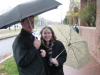 Yves and Carine playing with umbrellas