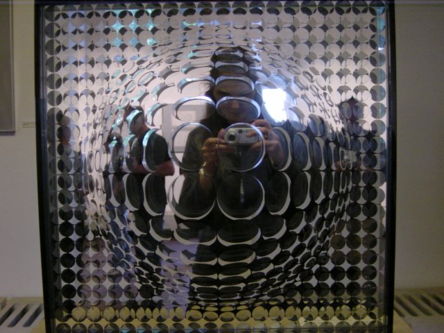 Mirror effect in a Vasarely sculpture