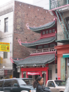Temple between buildings