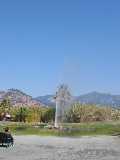 Steph sitting and watching the geyser