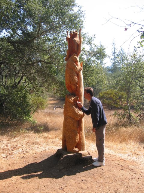 Steph near more carved bears