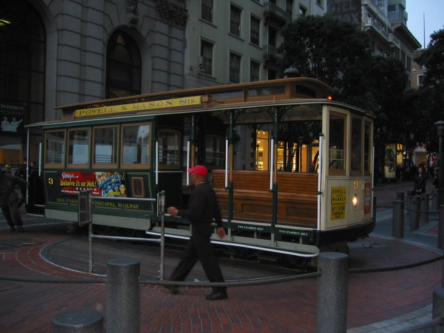 Cable car being maneuvered on the rotating platform