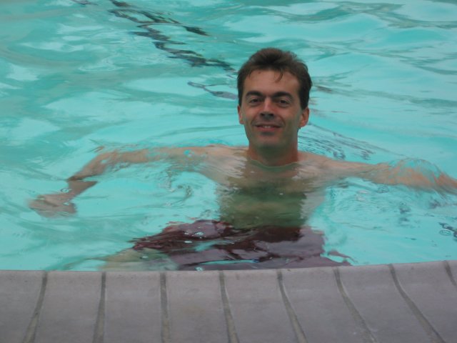 Steph in the hotel pool