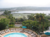 View from the hotel room on the swimming pool and a stretch of water