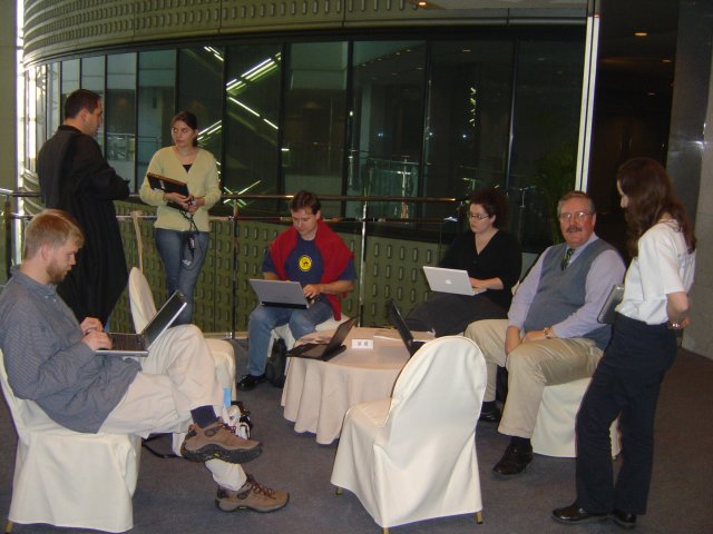 Ted, Stephane, Alexandra, Yves, Amy, Michael, Carine in the foyer of the 3rd floor
