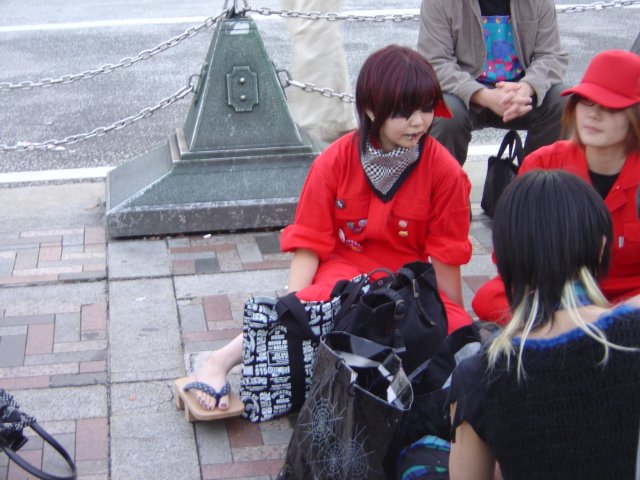 Harajuku girl wearing Japanese wooden shoes