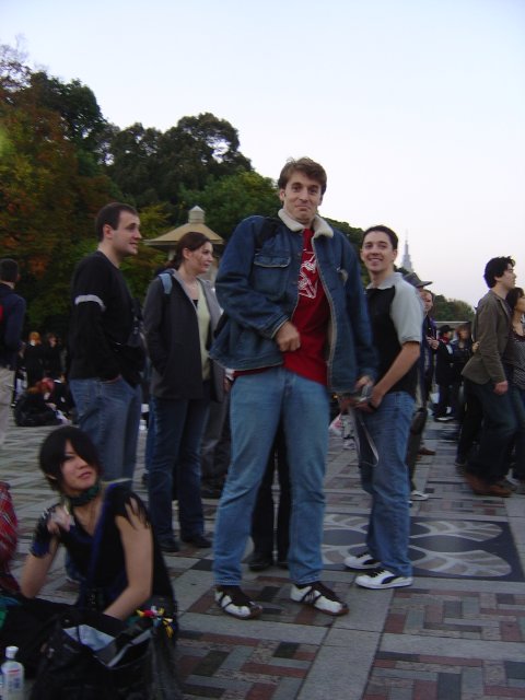 Karl doing the fool with his trousers, Hugo, Alex and Vivien behind