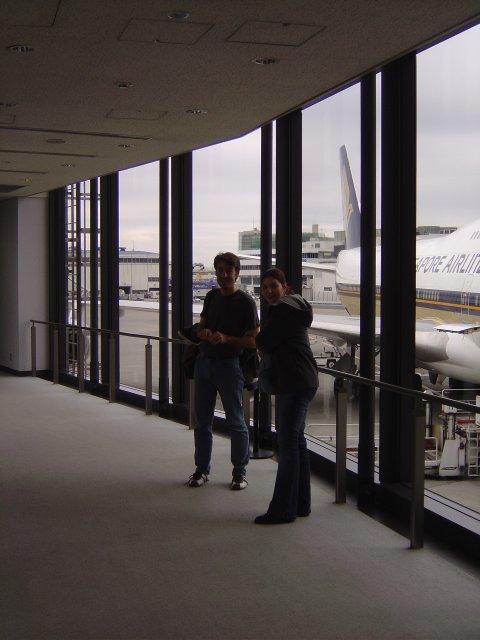 Karl and Alex in the corridor leading to the aircraft