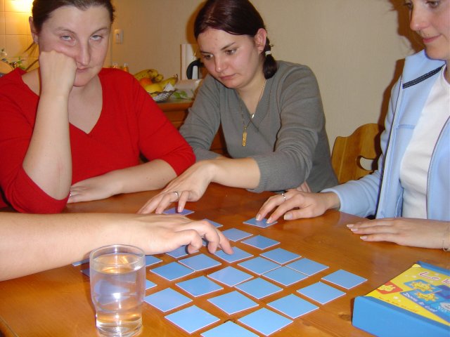 Au jeu de memoire de Gaetan: Fredo a l'air a deux doigts de s'endormir, Alex et Coralie remettent les cartes