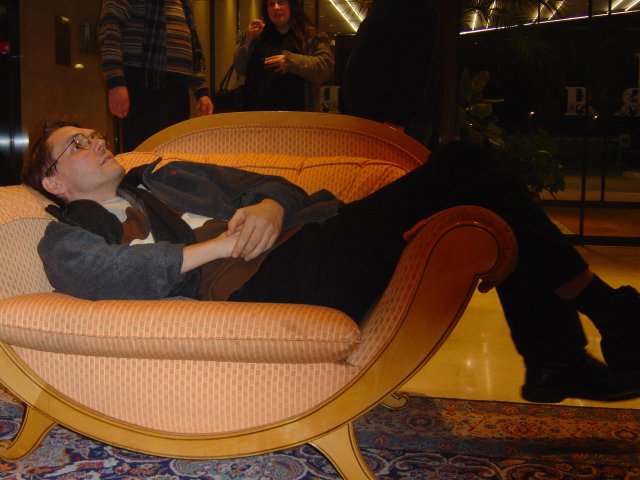 Max reclining in the armchair