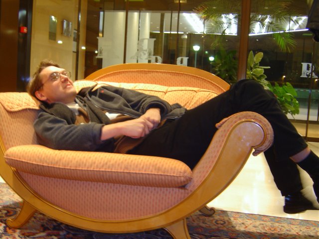 Max reclining in the armchair