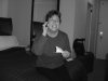 Marie-Claire on the phone in Maxf's room