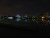 Zakim Bridge at night over very still water