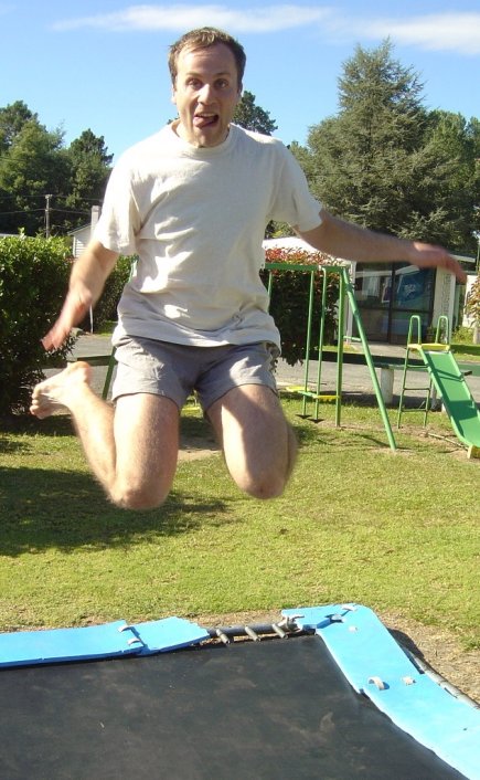 Nico on the trampoline at the camp site near Matamata