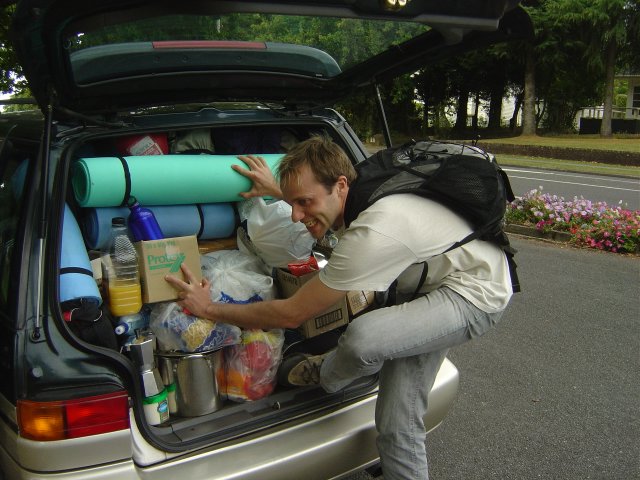 Storing our stuff in the car was a process that required skill, patience and precision 