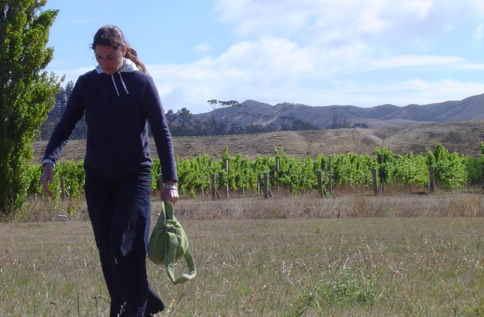 Coralie at the camping spot in the vineyards