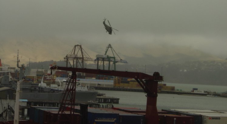 Chopper over Lyttleton harbour