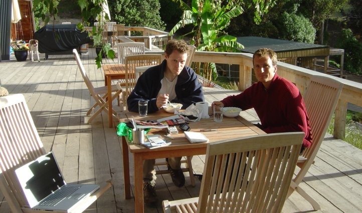 Joel and Fabrice seating on the terrace